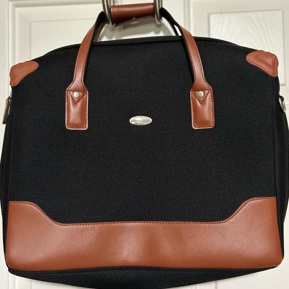 Pierre Cardin Black Brown‎ Computer Tote Two Big Mesh Pockets Holds 15" Laptop